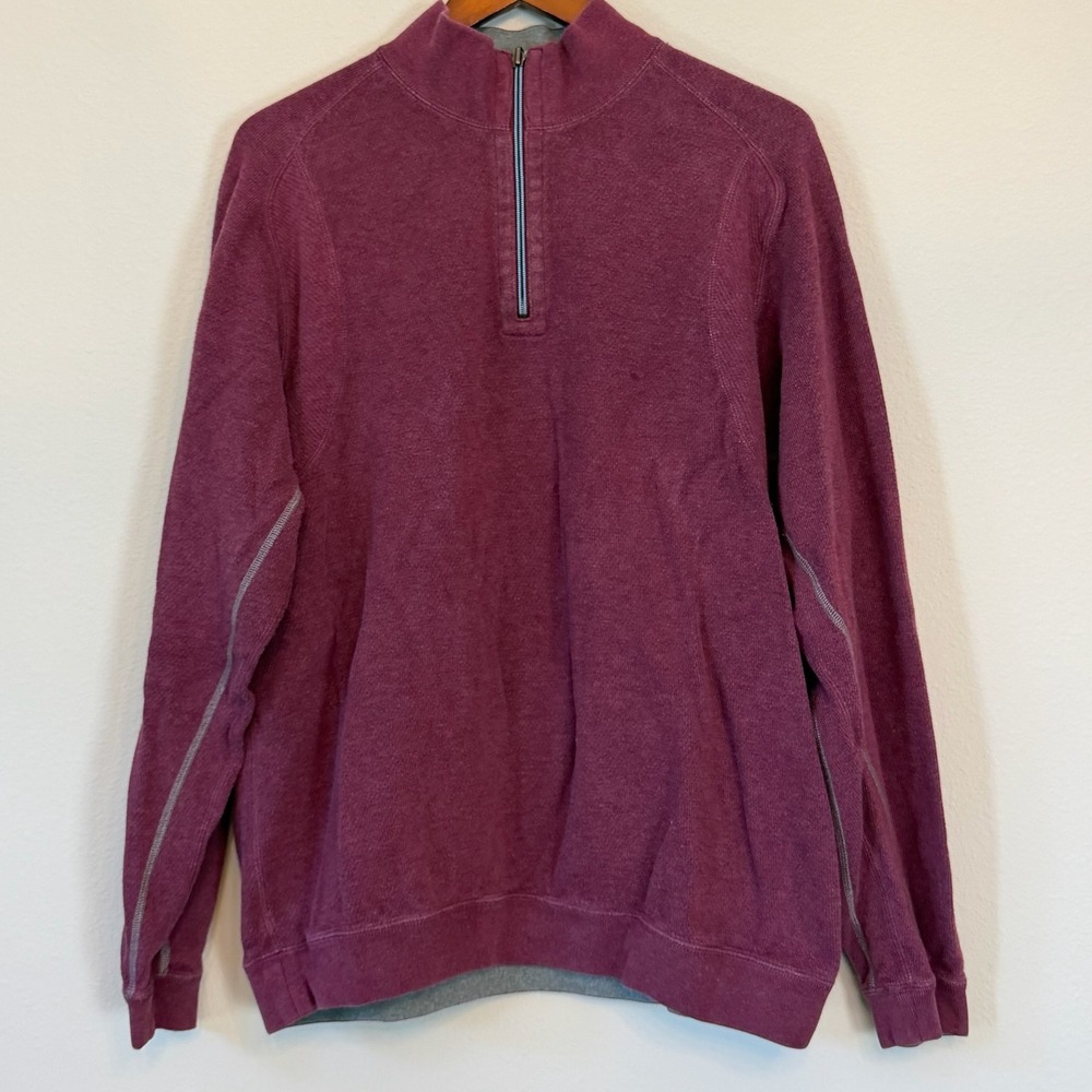 Tommy Bahama Quarter Zip Pullover Mens XL Burgundy Heather Marlin Logo Mock Neck